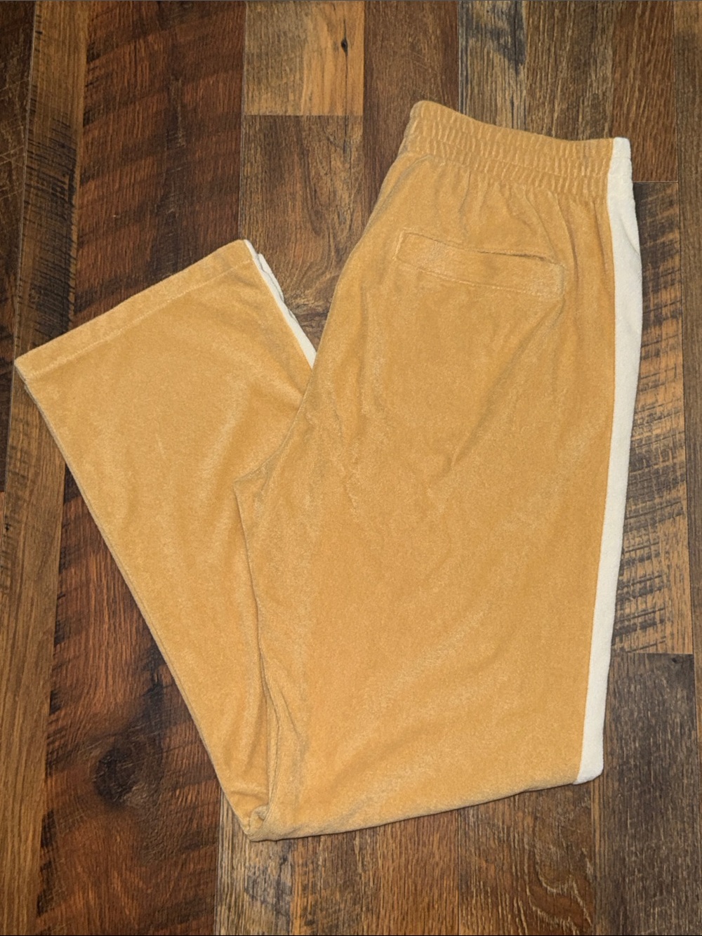 H&M Men's Tan Terry Cloth Track Pants White Side Stripe Relaxed Fit M